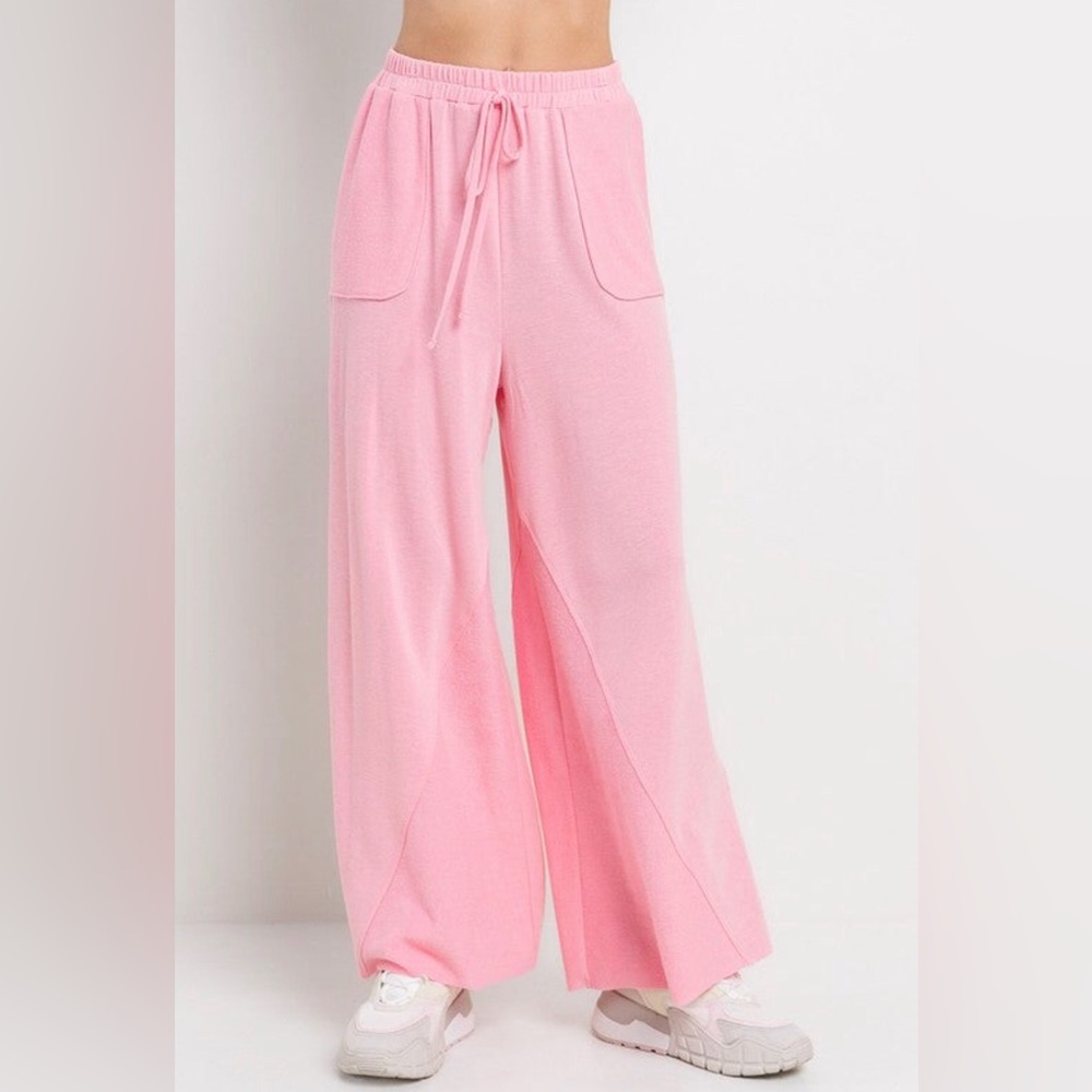 CES Femme Solid French Terry Wide Leg Bubblegum Pants